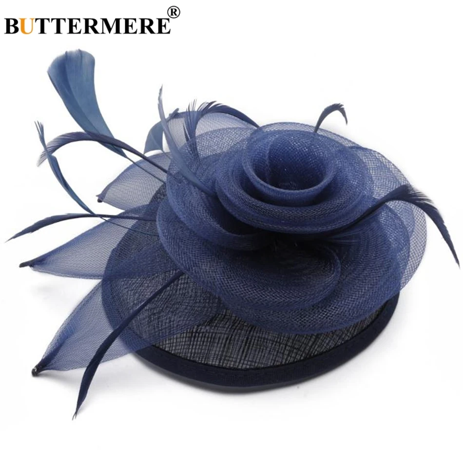 BUTTERMERE льняные федоры шляпы женские Темно Синие Свадебные элегантные вуалетки с