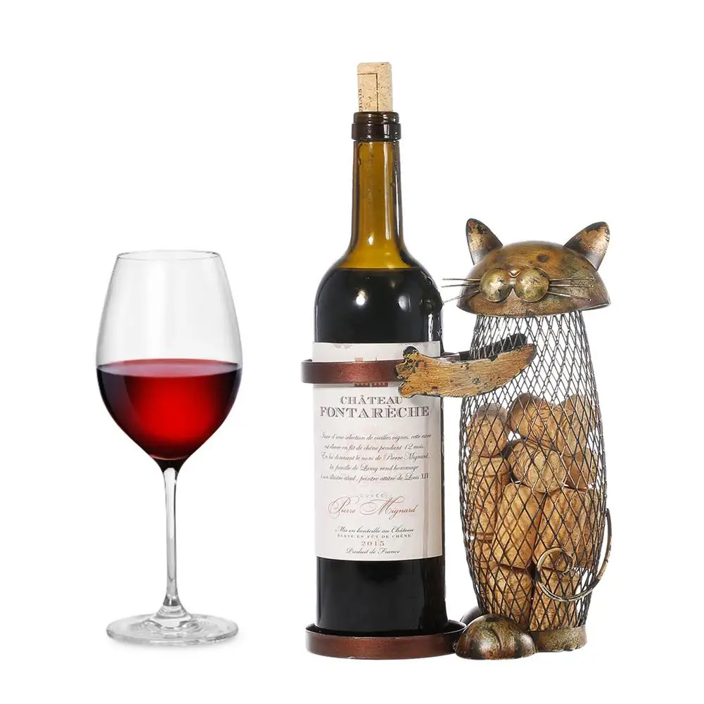 

Creative Wine Cork Holder And Bottle Rack Metal Cat Vino Barrel Cork Container Shelf Display Stand Bracket Crafts Home Decor New
