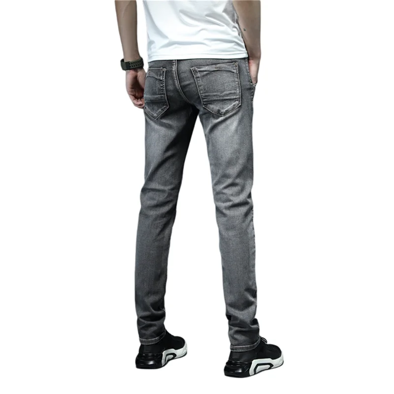 Новые мужские модные повседневные джинсы Slim fit прямые высокие эластичные