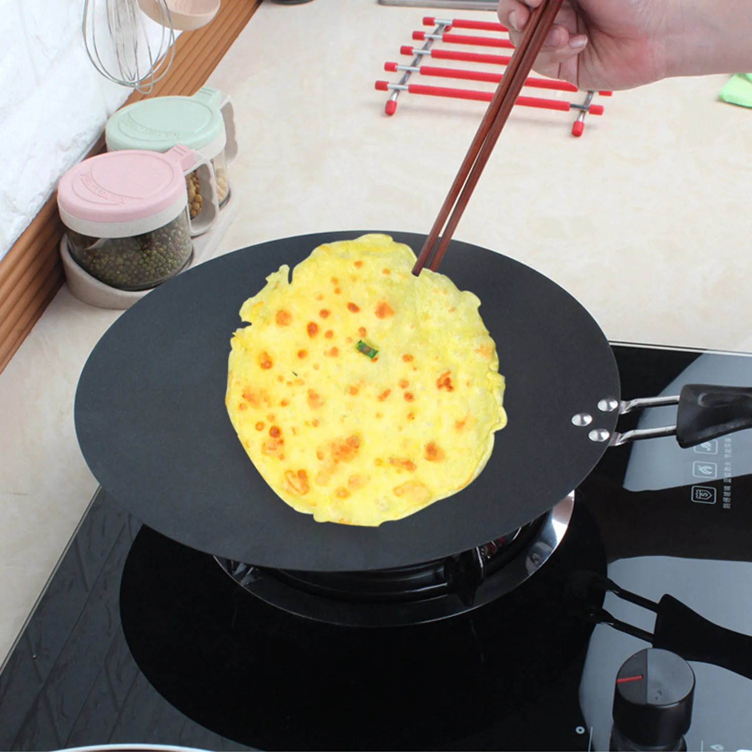 Behogar Non-stick Pancake Egg Bread Cake Crepes Chapattis Flat Frying Fry Pan for Home Restaurant Kitchen Supplies 11inch Diamet