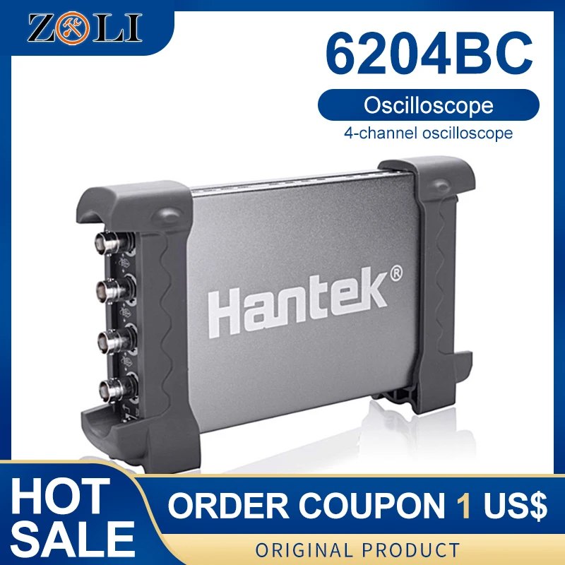 Цифровой осциллограф 200 МГц 1GSa/s 4CH Windows10/8/7 с интерфейсом USB зонд ручной Hantek Atomotive 6204BC