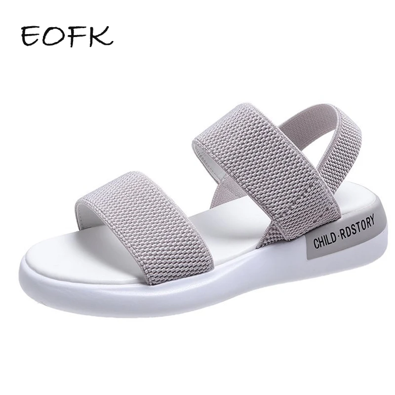 

EOFK Women Flat Platform Sandals Summer Lady Fabric Soft Casual Breathable Sandals Elastic Band Sandalias Mujer Pu