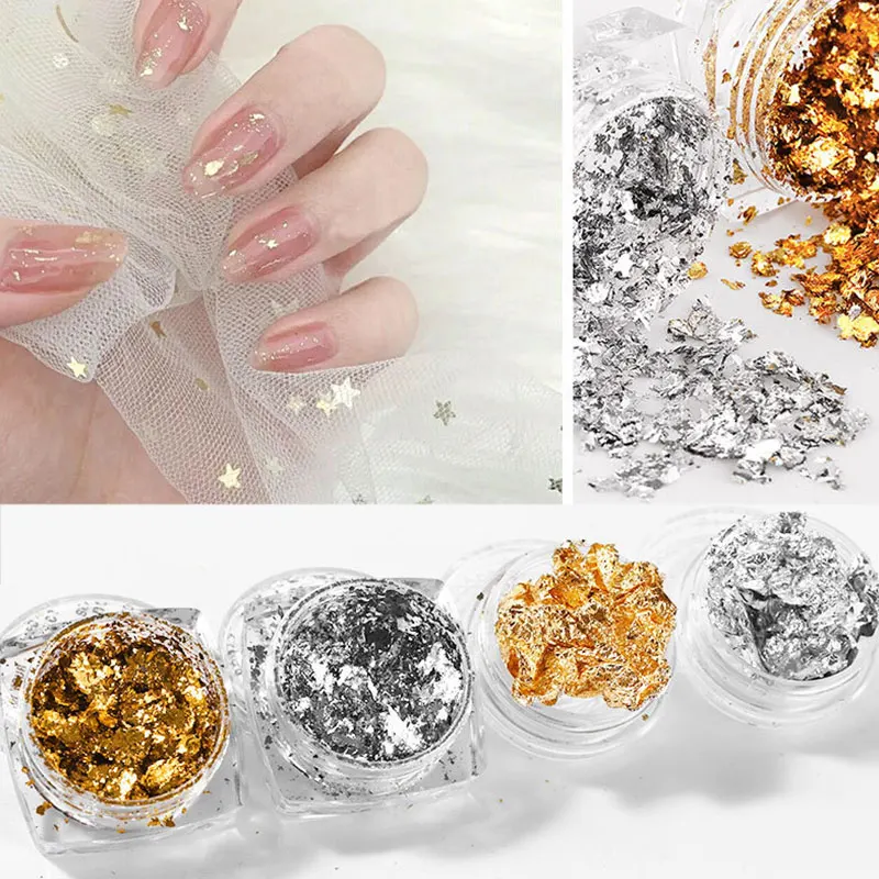 

1 Box Gold Silver Irregular Aluminum Foil Paper Nail Art Sticker 3D Glitter DIY Manicure UV Gel Polish Nail Decoration Tools