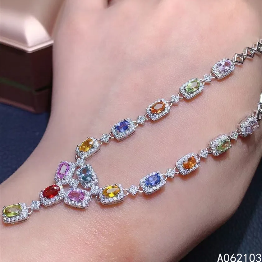 

KJJEAXCMY fine jewelry 925 Sterling Silver inlaid Natural color sapphire Women's luxury fashion gem pendant row chain necklace s