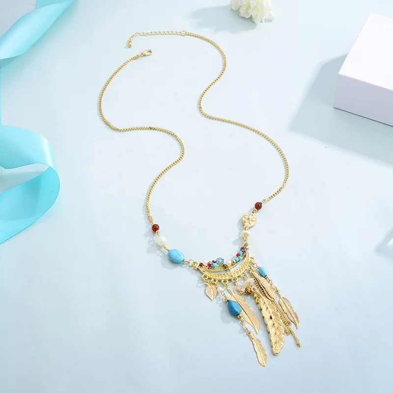 Shineland богемное колье имитация жемчуга бусины из искусственного камня лист