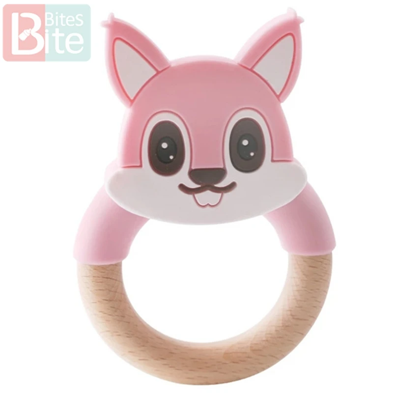 Pink Squirrel 1 шт. Детские трофеи силиконовые мыши грызуны Силиконовые Прорезыватели деревянные кольца деревянный Прорезыватель коляска белка для детей товары игрушки - Цвет: Pink Squirrel