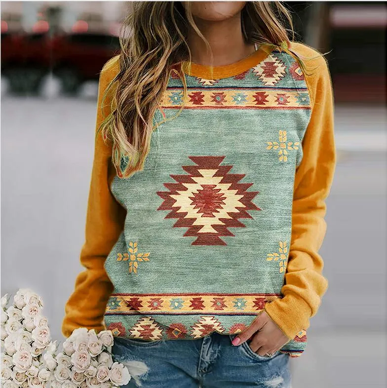 

Harajuku Women's Hoodies Casual Print Sweatshirts Thermal Crewneck Long Sleeve Shirts Loose Pullovers Top Bohemian Streetwear