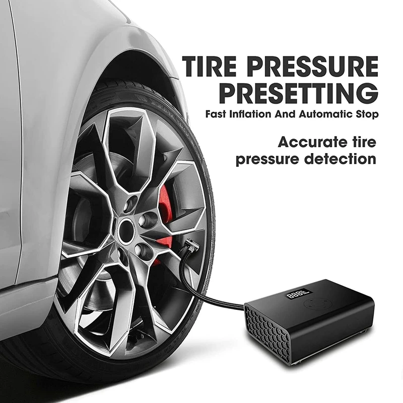barato Compressor De Ar Portátil Para Pneus De Carro, Inflador Do Pneu Da C.c. 12v 100w Com Lanterna Led, Bomba De Ar Com Tela Lcd De Hd Para A Bicicleta