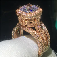 18k rose gold vintage 3 in 1 diamond cz ring set 925 sterling silver jewelry engagement wedding band rings for women men bijou