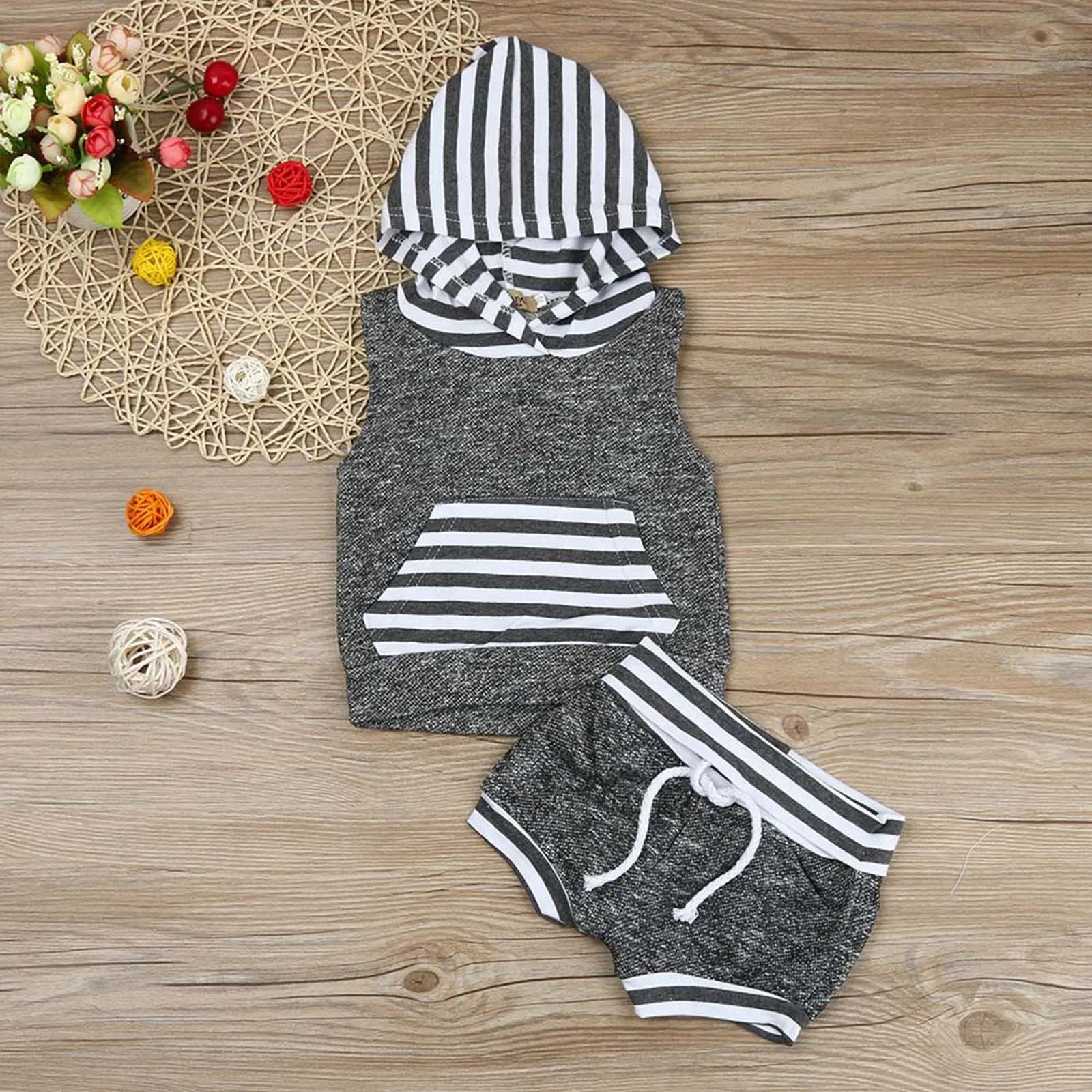 

Baby boy clothes Newborn Infant Baby Boys Fashion Summer Hodded Stripe Tops+Shorts Outfits Set комплек одежд ropa bebe
