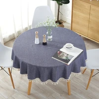 plaid tablecloth simple cotton linen table cloth round plain light gray tassell table cover coffee shop hotel home decoration