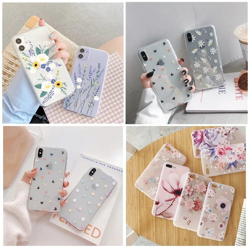 Чехол для телефона с цветочным рисунком iphone 11 PRO MAX 7 Plus xs max xr 3d чехол сотового