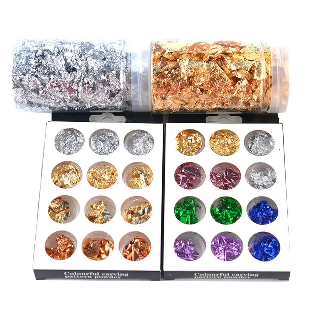 Золотистые и Серебристые разноцветные 3d наклейки в виде хлопьев УФ Гель лак с