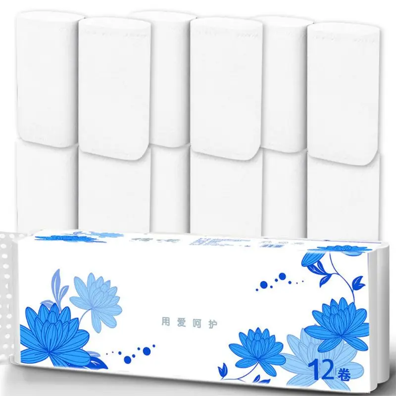 

12 Rolls 4-Ply Toilet Paper Ultra Soft Wood Pulp Strong Household Bath Tissues