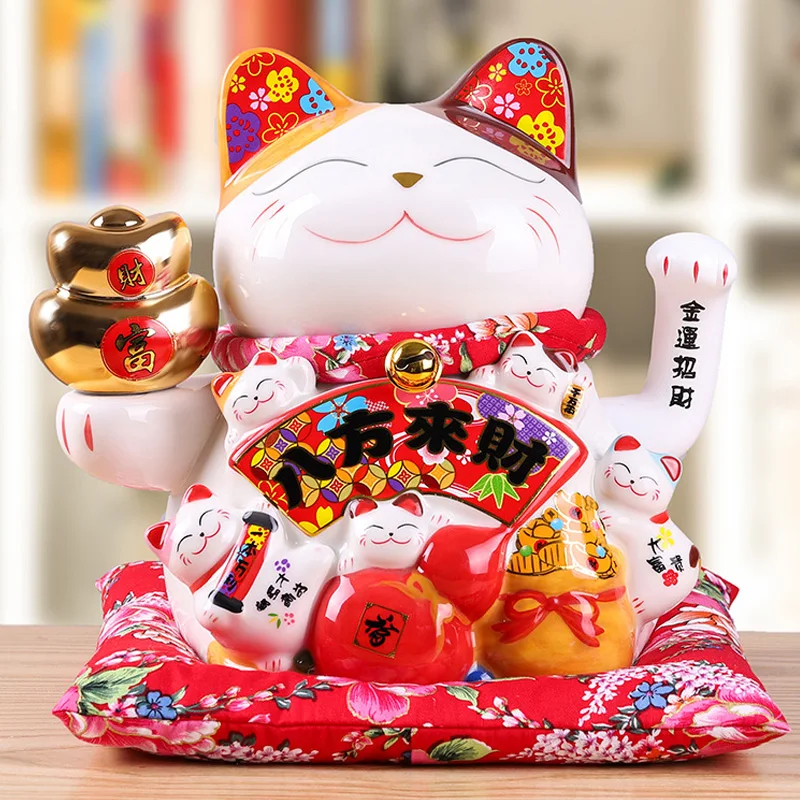 

8-inch creative ceramic fortune cat electric dual-use shaking hand decoration opening gift home fine gifts