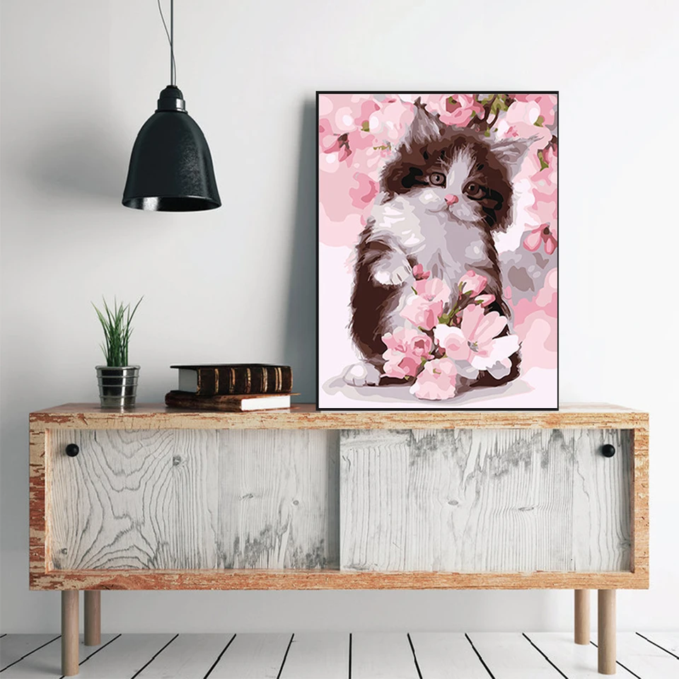 AZQSD DIY Хо Краски по номерам котик Wall Art акриловые масло ing животных живопись на