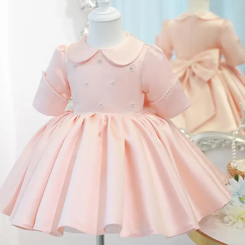 

Вечерние платья для маленьких девочек на свадьбу, Тюлевое платье с жемчугом, бальное платье для новорожденных девочек для крещения, одежда для конкурса и первого причастия для младенцев, L1474