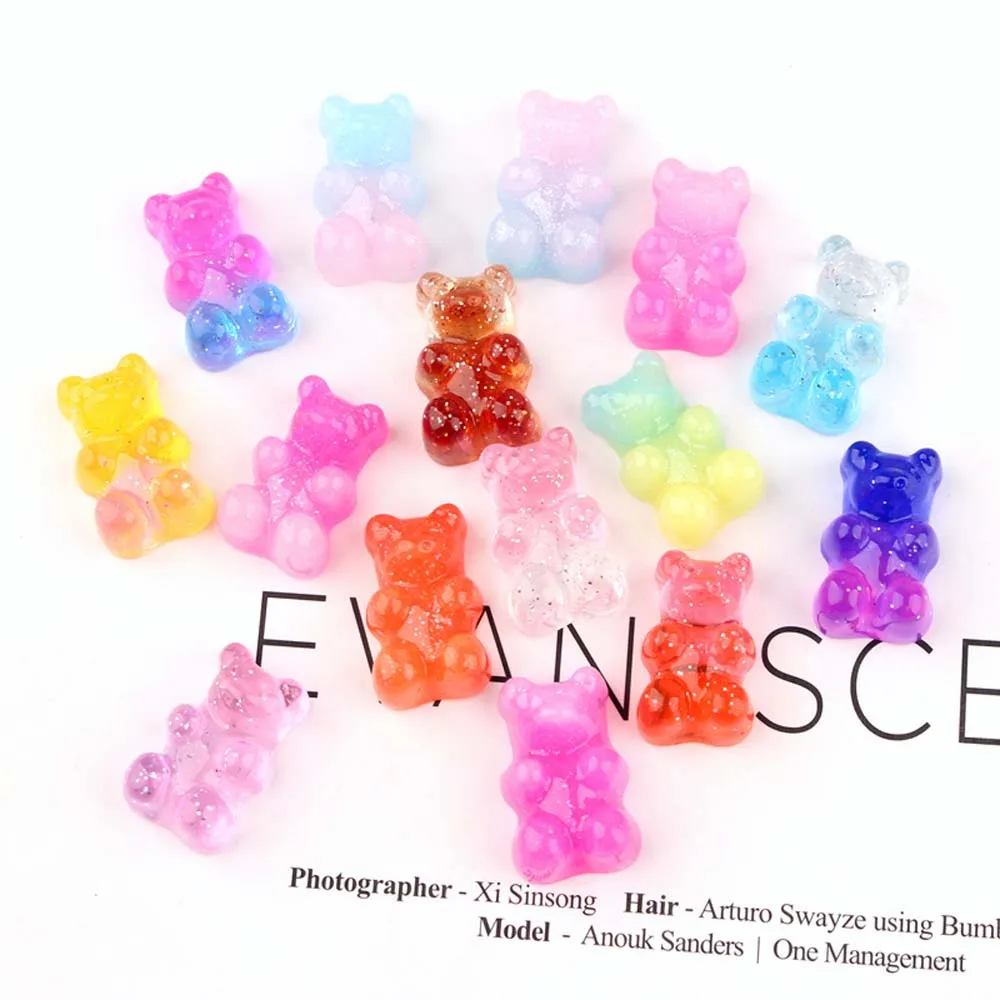 Bear Charms Resin Cabochons Glitter Gummy Candy Transparent Color Necklace Keychain Pendant DIY Making Accessories | Украшения и