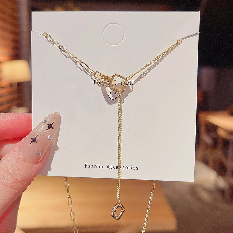 

Korean fashion personality geometric square diamond tassel titanium steel necklace female temperament wild clavicle chain