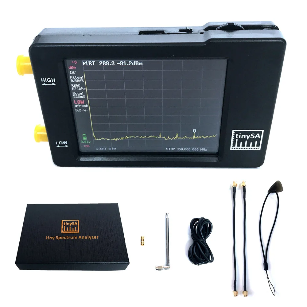 

Портативный Миниатюрный анализатор спектра TinySA, портативный анализатор частоты с сенсорным экраном 2,8 дюйма, 0,1 МГц ~ 960 МГц, вход MF/HF/VHF UHF