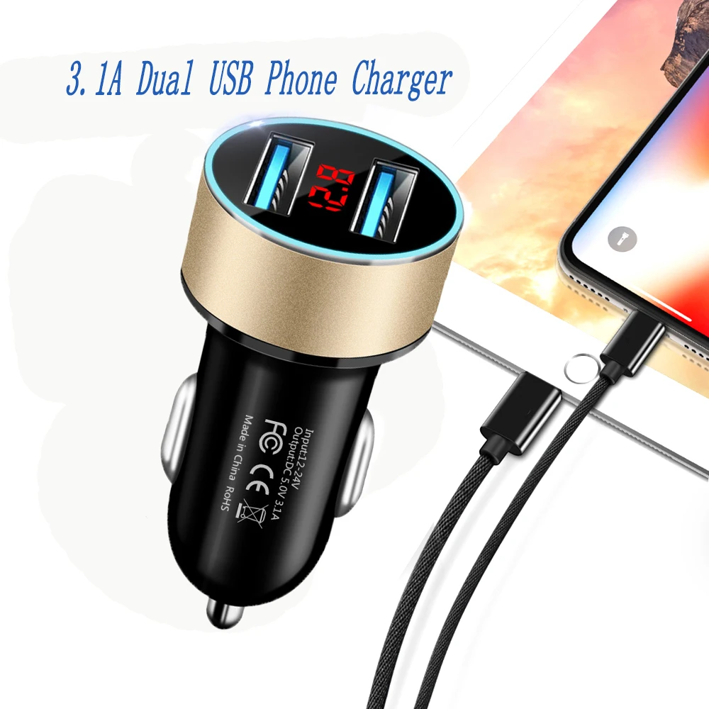 Автомобильное зарядное устройство с двумя USB портами 3 1 А ЖК дисплей напряжения 12