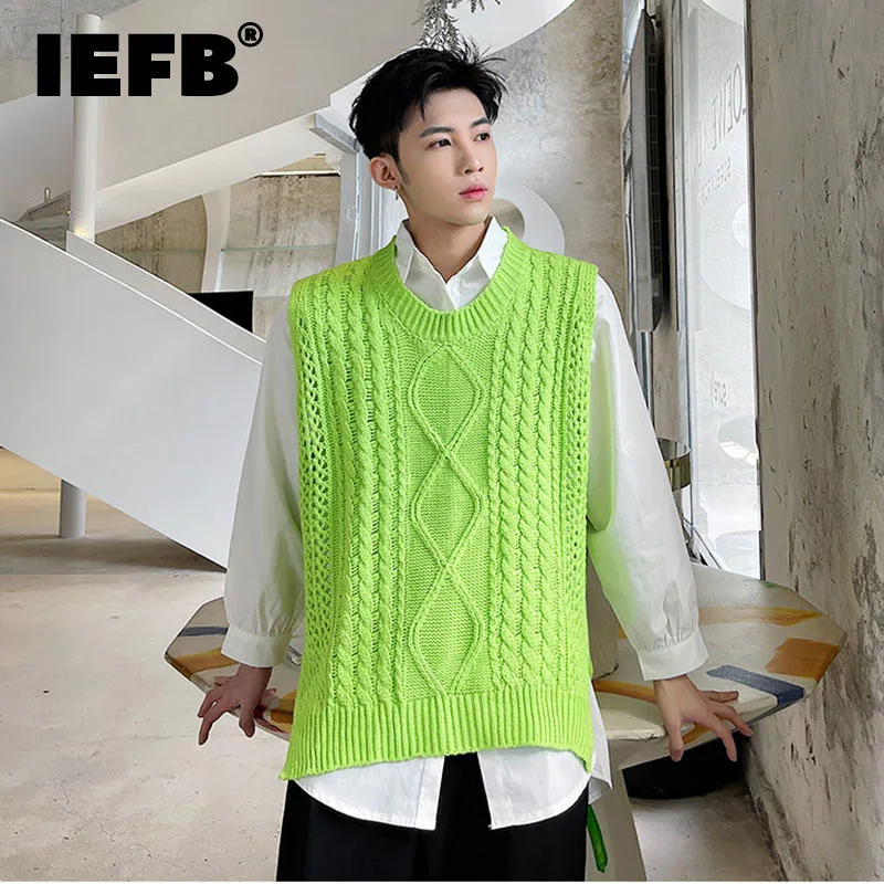 

Флуоресцентная зеленая фототкань IEFB, новинка 2022, корейский шикарный трикотажный топ с круглым воротником и Боковым Разрезом, трикотажная о...