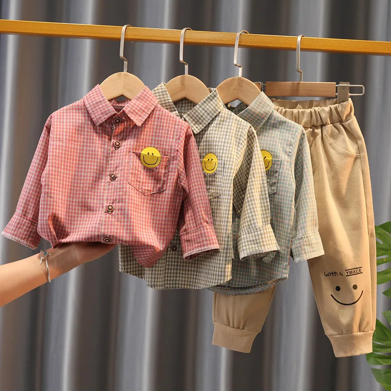 

0-5 Years Toddler Baby Boys Girls Clothes Long Sleeves Sets Kids Fashion Plaid Shirt+Pants 2-piece Suits Infant Cotton Clothing