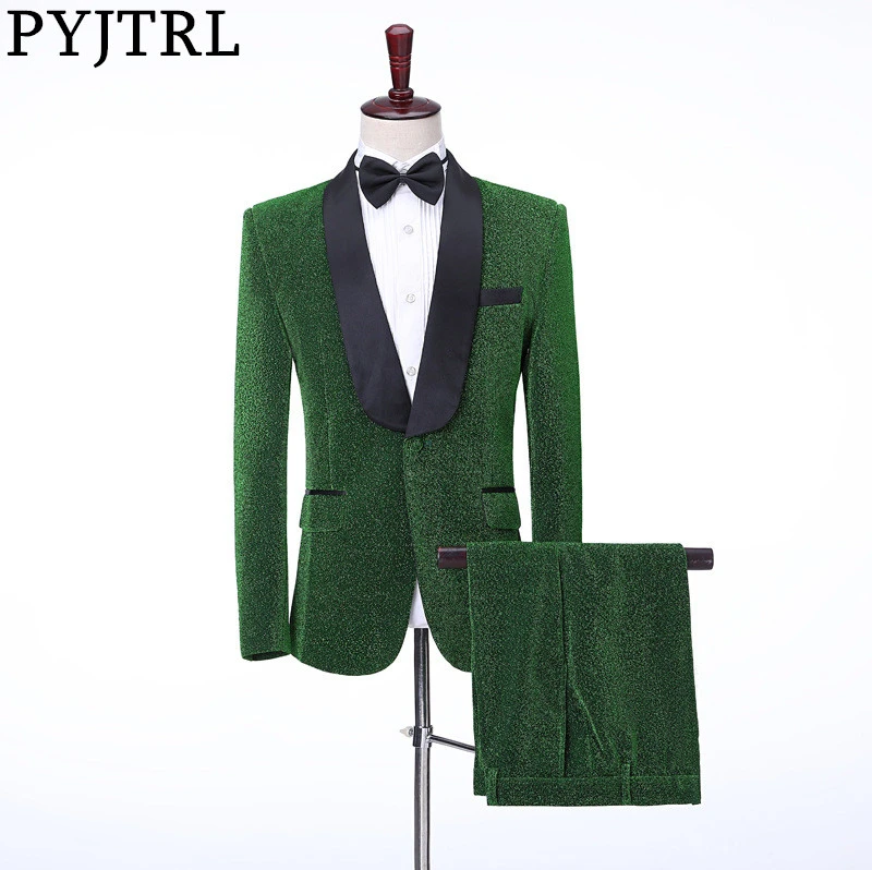 PYJTRL новый мужской комплект из 3 предметов блестящий костюм с шалью и лацканами