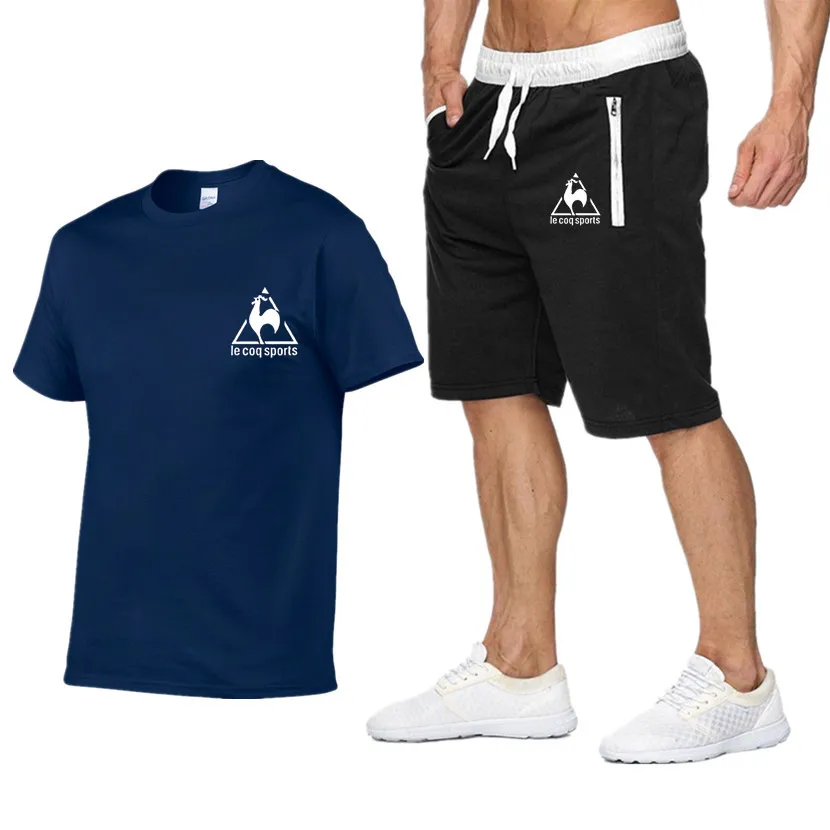 

2021 Popular New Cotton Men's T-Shirt + Sports Shorts Set Summer High Quality Cotton T-Shirt Sports Running Set