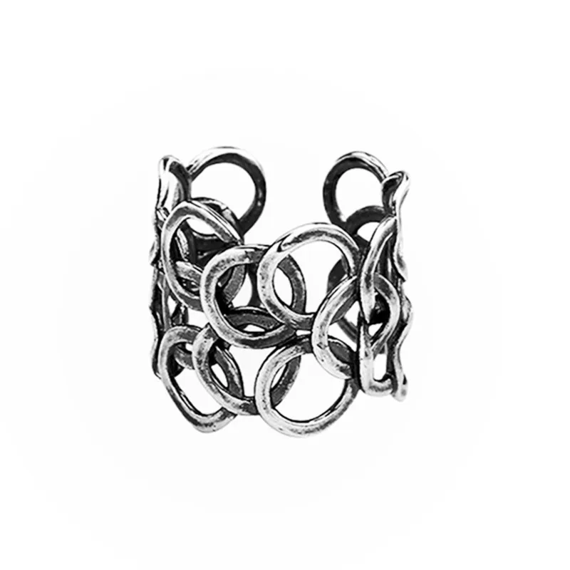 

Bohemian Vintage 925 Sterling Silver Large Circle Rings for Women Statement Jewelry Adjustable Finger Ring Girls Gifts