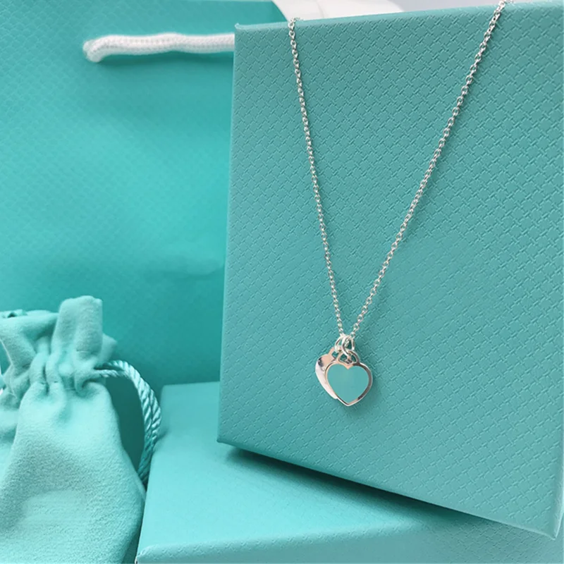 

tiffon1:1925 Sterling Silver French Classic Style Fashion Simple Double Heart Necklace, Valentine's Day Jewelry Gift