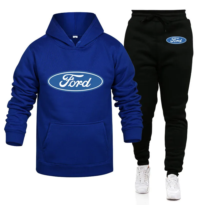 

Новая толстовка мужская однотонная оверсайз мужская толстовка с логотипом автомобиля Ford худи + брюки костюм из двух предметов модный спорт...