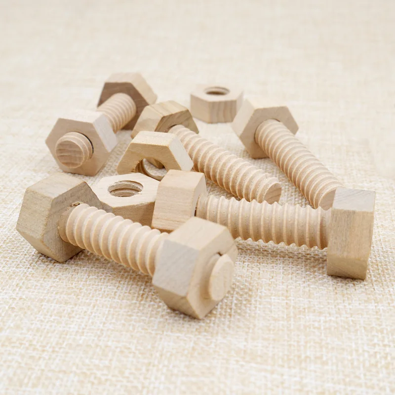 

6pc Early Education Educational Screw Nut Assembling Wooden Toy Solid Wood Screw Teaching Aid Educational Toy For Child