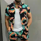 Мужской комплект из двух предметов, модная пляжная рубашка с принтом в гавайском стиле, шорты с кокосовым принтом, повседневный пляжный комплект, 2020, S-3XL