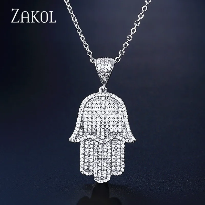 White Color ZAKOL блестящее микро-инкрустация циркония Пальма личность кулон ожерелье для невесты ювелирные изделия для женщин ужин подарок на день рождения FSNP2036 - Окраска металла: White Color