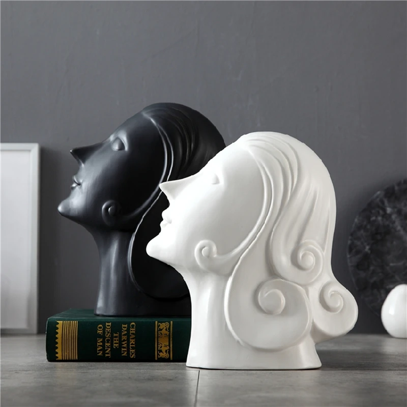 

Ceramic Creative Head Living Room Decoration Study Room Decoration Black And White Face Props Ornaments