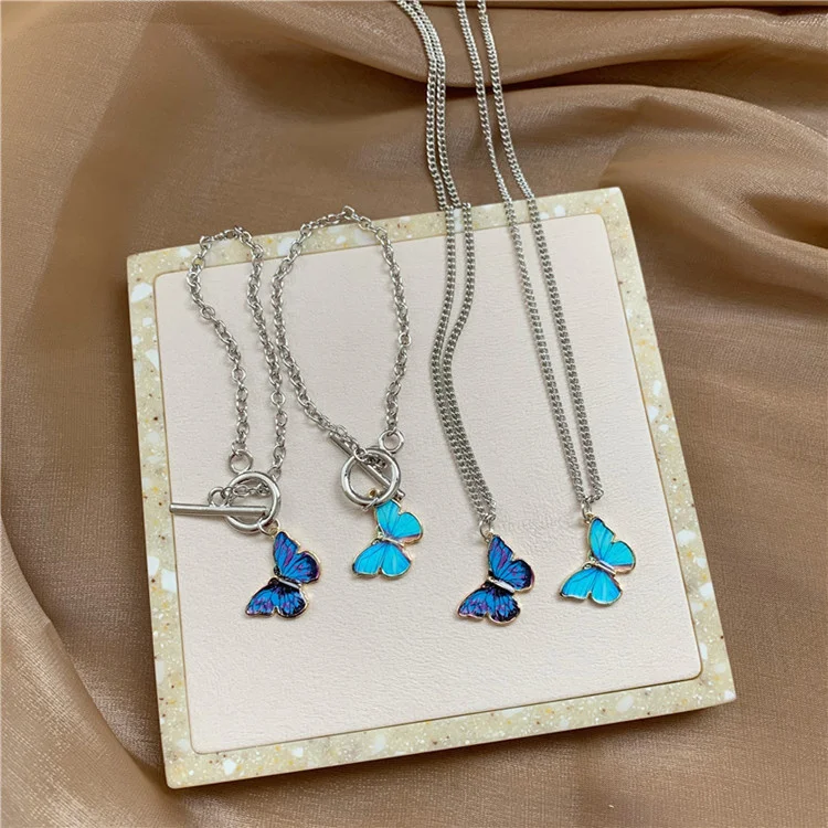 

Butterfly Necklace Bracelet Female Clavicle Chain Tide Cool Wind Girlfriends Temperament Fairy Two Color Sisters Friendship Gift