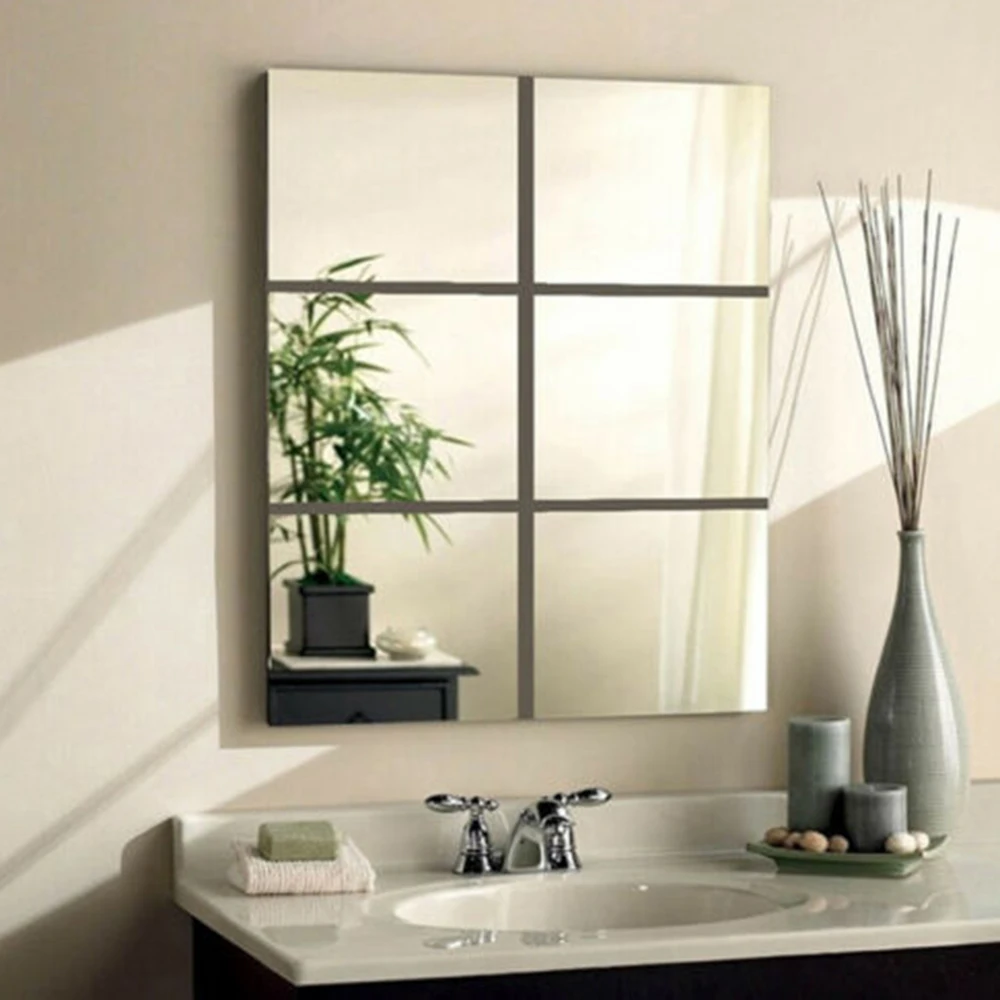 

Wall Mirror Stickers Glass Tile Sticker Paper Square Modern Decal Beautify Wall Door Window Decorative For Bathroom Home Decor