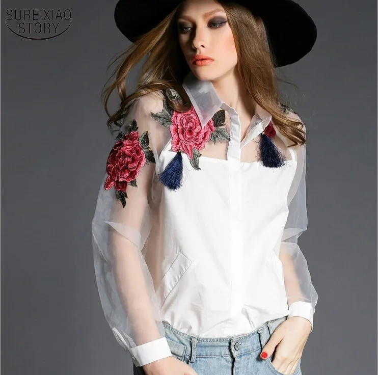 Новинка 2017 Летний стиль blusa vestidos кардиганы с цветочной вышивкой рубашка из