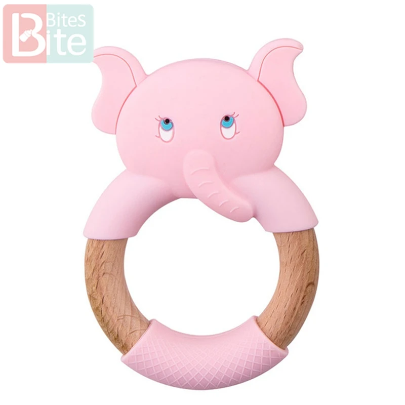 Pink Elephant 1 шт. Детские трофеи силиконовые мыши грызуны Силиконовые Прорезыватели деревянные кольца деревянный Прорезыватель коляска белка для детей товары игрушки - Цвет: Pink Elephant