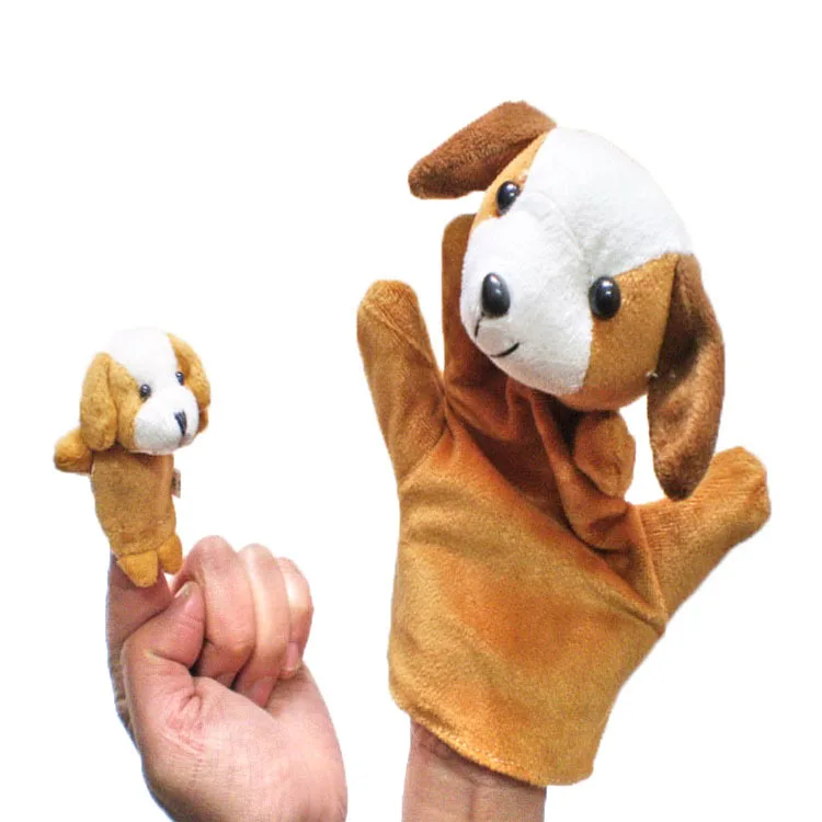 

Finger Puppet Set Mini Plush Baby Toys Boys and Girls Early Childhood Rhymes Story Big brown dog and puppy S42