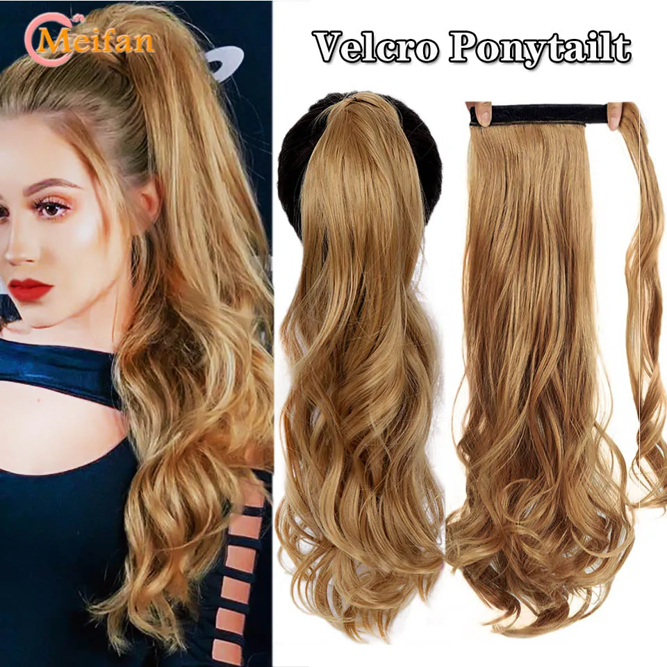 MEIFAN Long Wavy Velcro Wrap Around Clip in Ponytail Hair Extension Wig High Temperature Fiber Synthetic for Women | Шиньоны и парики