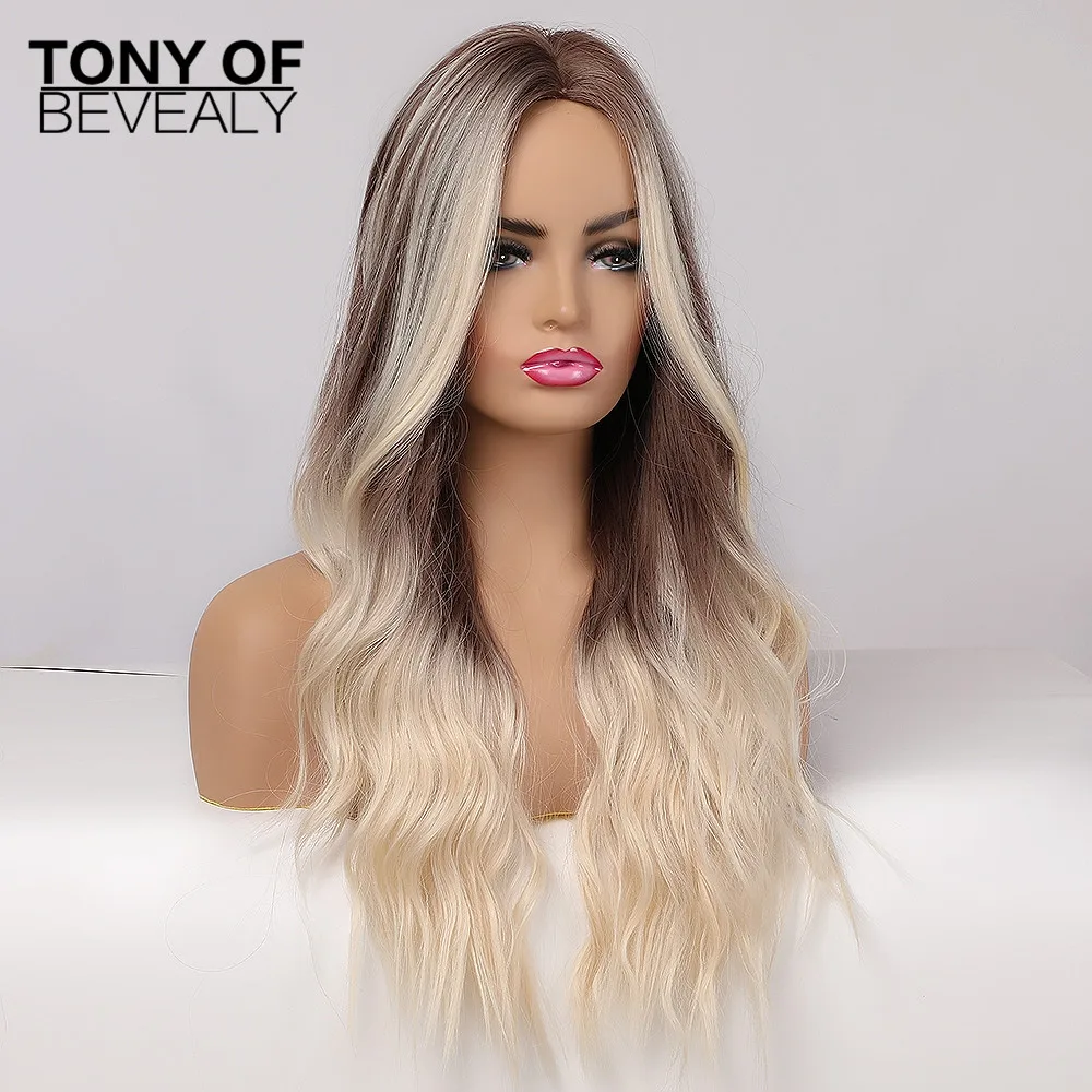 Длинные волнистые волосы Омбре коричневые блонд синтетические парики средняя