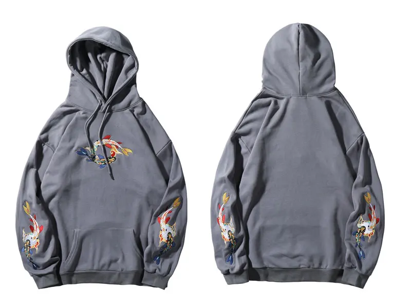 GONTHWID Embroideried Fish koi Карп пуловер толстовки с капюшоном, худи Harajuku уличная мужская хип хоп Повседневная модная Толстовка Топы мужские