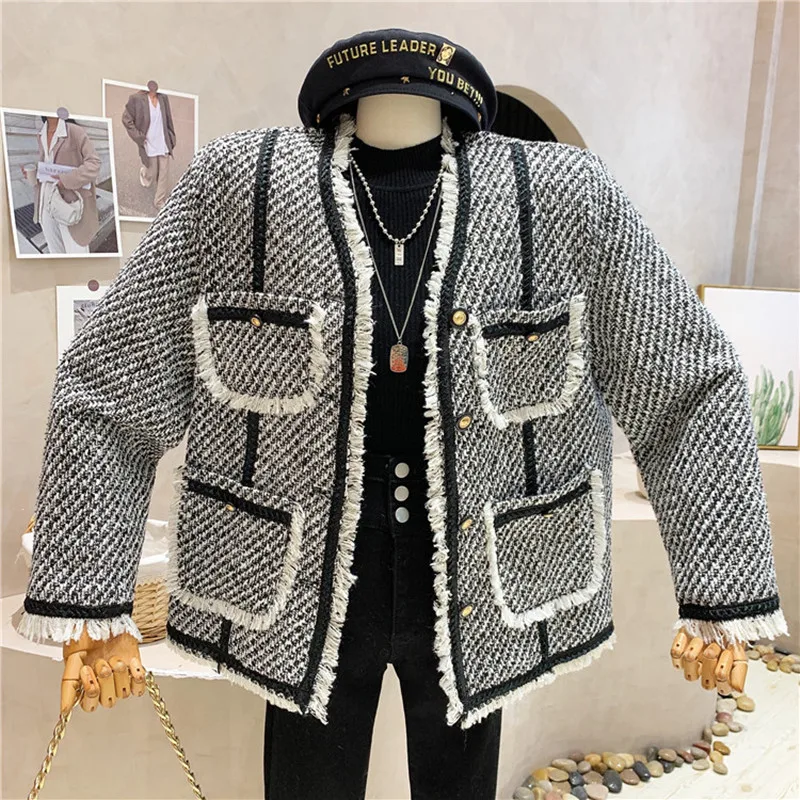 

Новинка, женская одежда, осень-зима 2021, винтажное темпераментное твидовое пальто с длинным рукавом, повседневный Топ