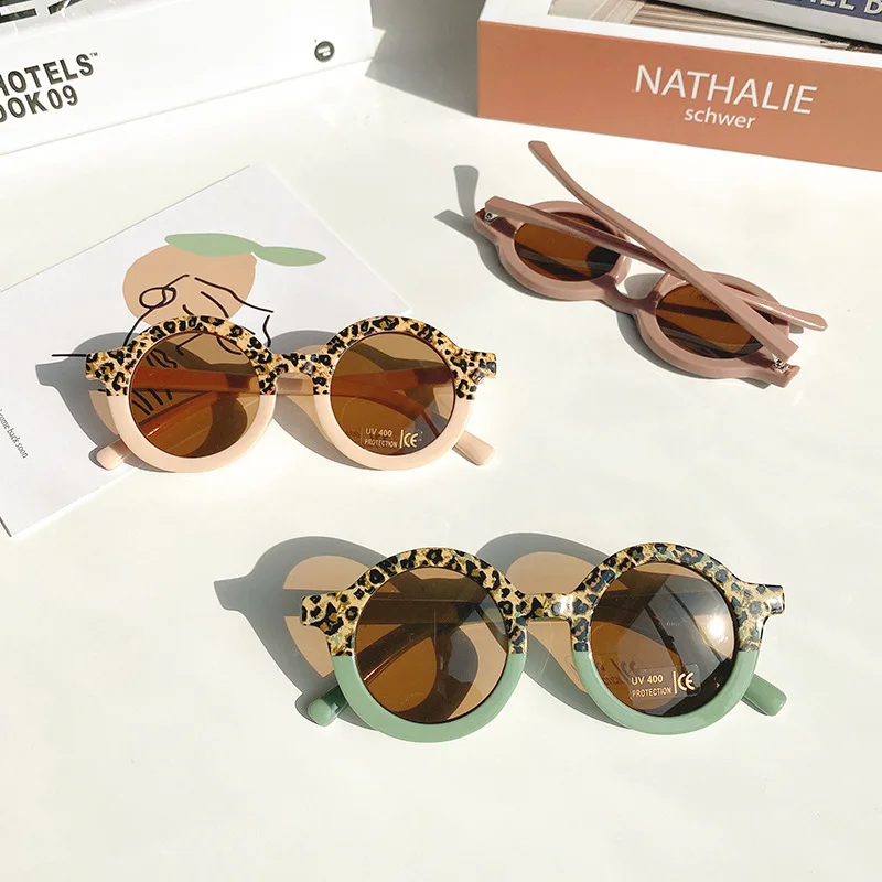 Солнцезащитные очки для мальчиков и девочек винтажные леопардовые двухцветные в