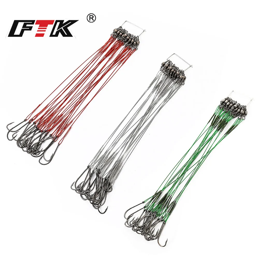 

FTK 20pcs/Lot Steel Wire Braided Leader Fishing Line with Swivels 12CM-25CM 20-80LB Olta Leadcore Leash Wire Fishing Accessories