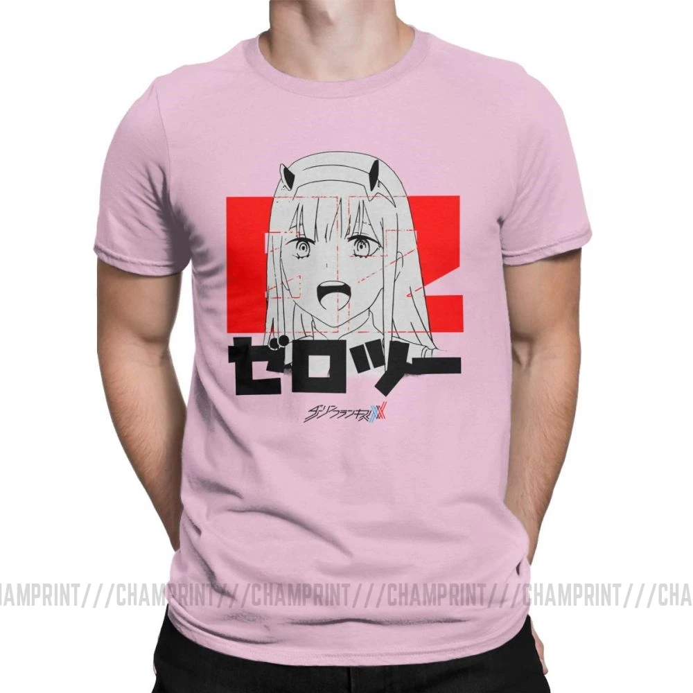 Darling In The Franxx Zero Two аниме футболка "Манга" человек короткий рукав стильная футболка с круглым вырезом Топы из чистого хлопка Графические футболки - Цвет: Розовый