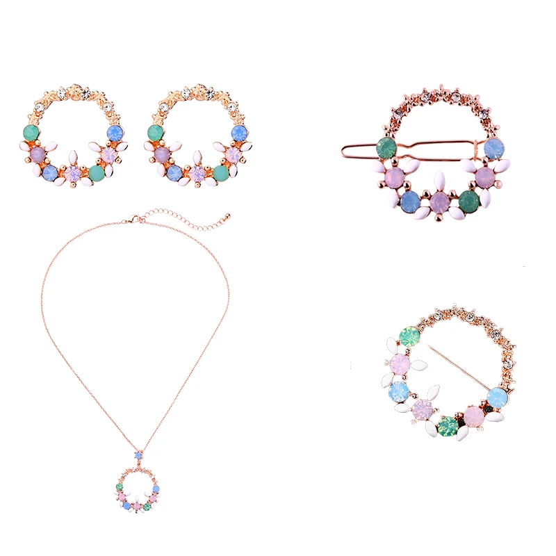 Женские серьги венки с разноцветными кристаллами Модные Ювелирные наборы весна