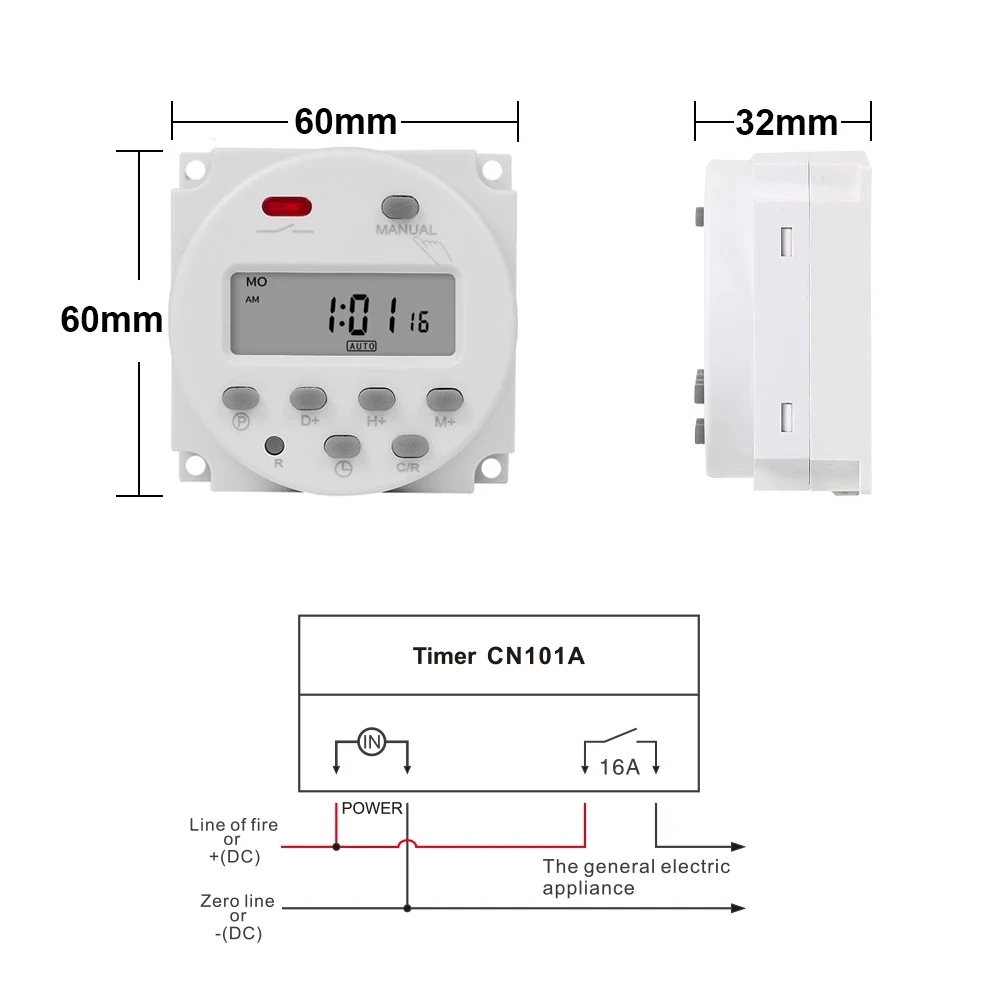 

CN101A 5V 12V 24V 110V 220V Digital Timer Switch 7 Days Weekly Programmable Time Relay Programmer Built-in Rechargeable Battery